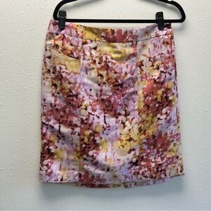 LOFT Pink and Yellow Abstract Mini Skirt